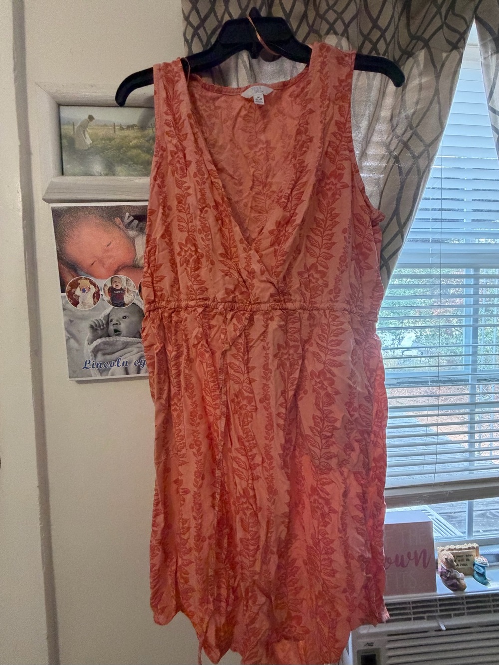 Time and Tru Coral Leaf-Print Sleeveless V-Neck Mini Dress